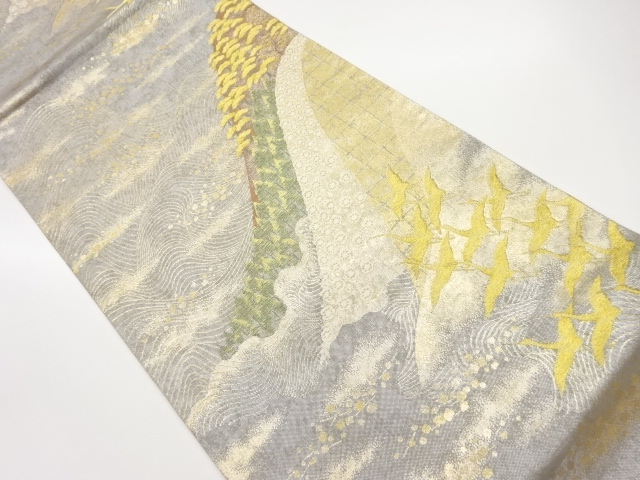 JAPANESE FUKURO OBI / WOVEN MOUNTAINS & CRANES